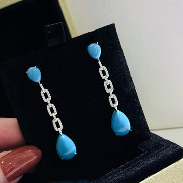 Azure Drip Earrings – S925 Silver with Turquoise & Zircon Tassels