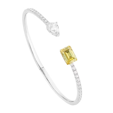 SoleilLuxe™ Solid Silver Yellow & White Diamond Open Cuff Bracelet
