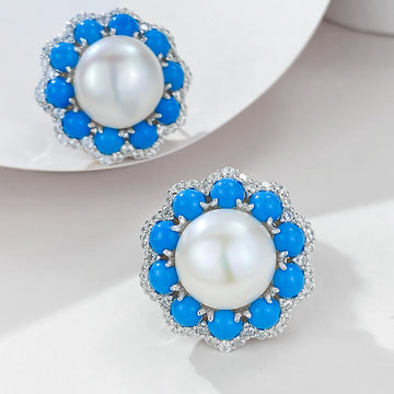 Celeste Pearl – 12mm Turquoise & Pearl Earrings in S925 Silver