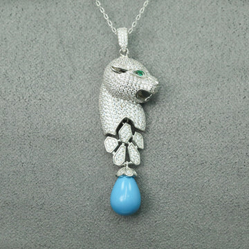 PanthèreBleue™ 925 Gold-Plated Blue Topaz Panther Necklace