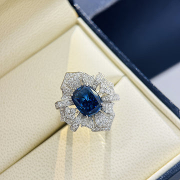FleurMarine™ S925 Silver Aquamarine Blossom Statement Ring