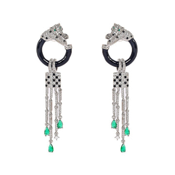 Fierce Elegance – 925 Sterling Silver Panther Tassel Earrings