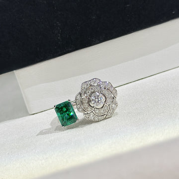Camellia Ring – S925 Silver Open Band with Simulated Diamond
