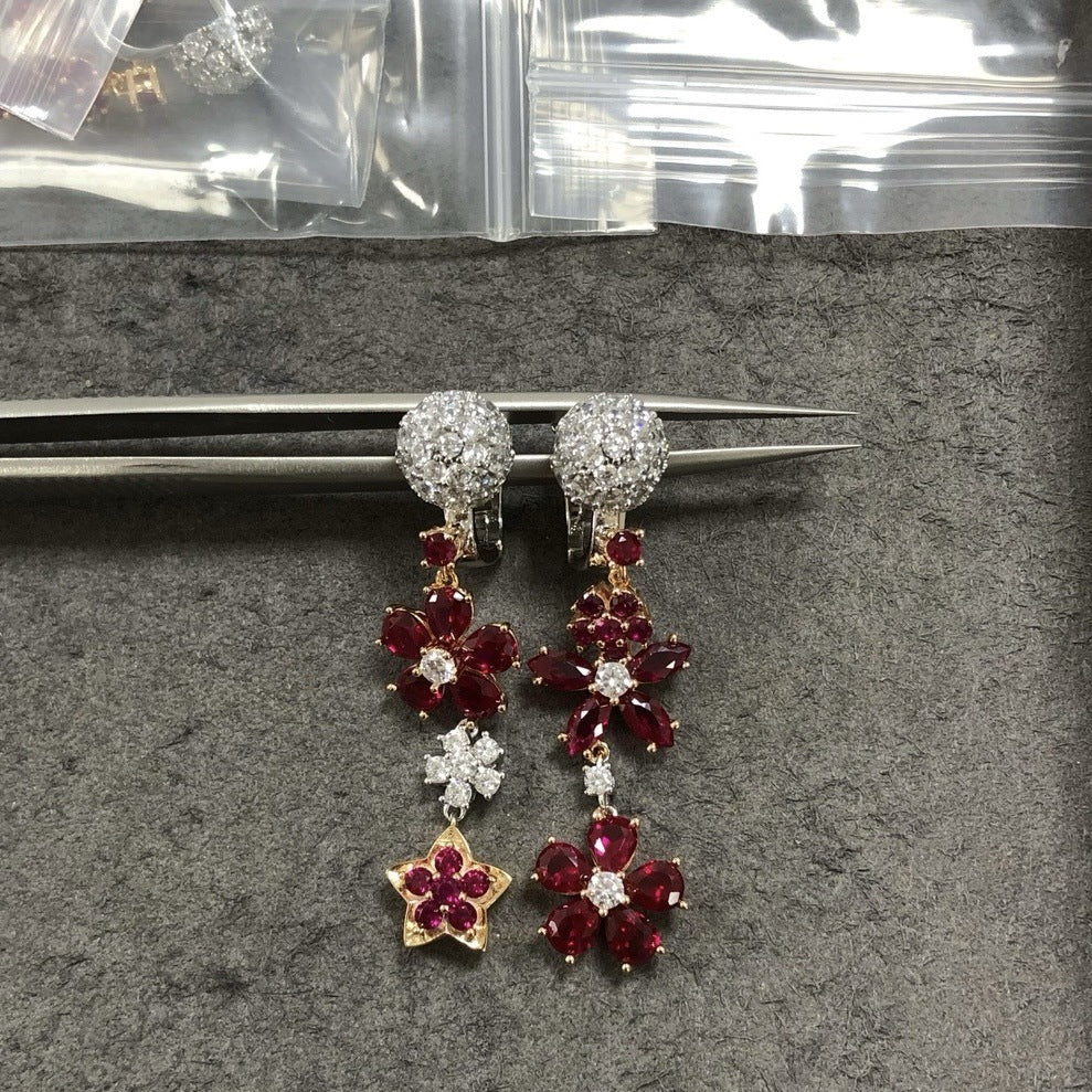 RêveFloraison™ S925 Silver Asymmetrical Floral Sparkle Earrings