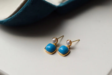 S925 Sterling Silver Turquoise & Pearl Stud Earrings