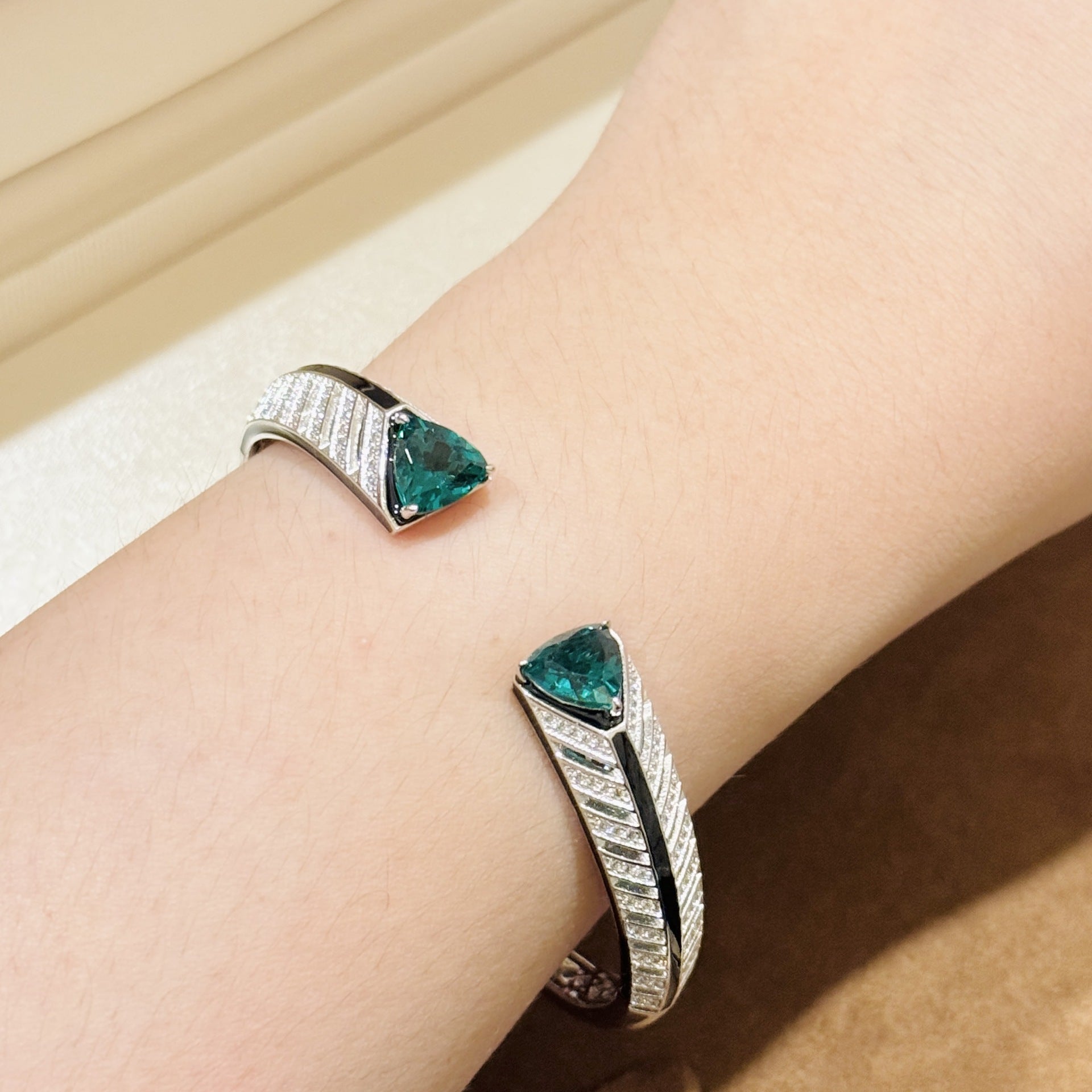 EmeraldNoir™ S925 Zebra-Pattern Open Cuff Bracelet