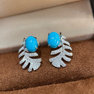Azure Feather Studs – S925 Silver with Turquoise & Pavé Zircon