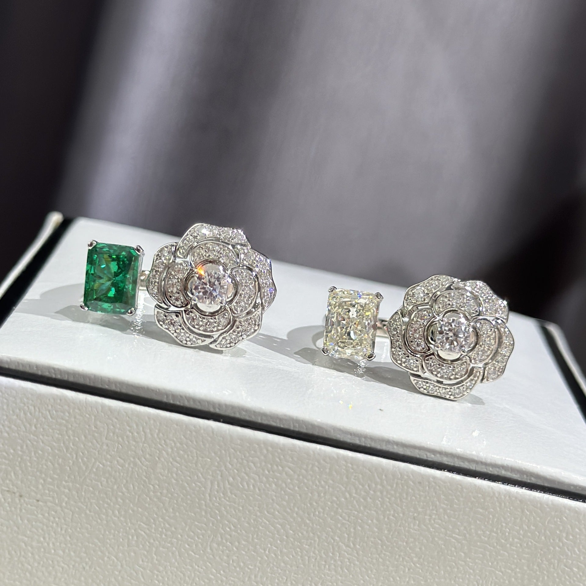 Camellia Ring – S925 Silver Open Band with Simulated Diamond