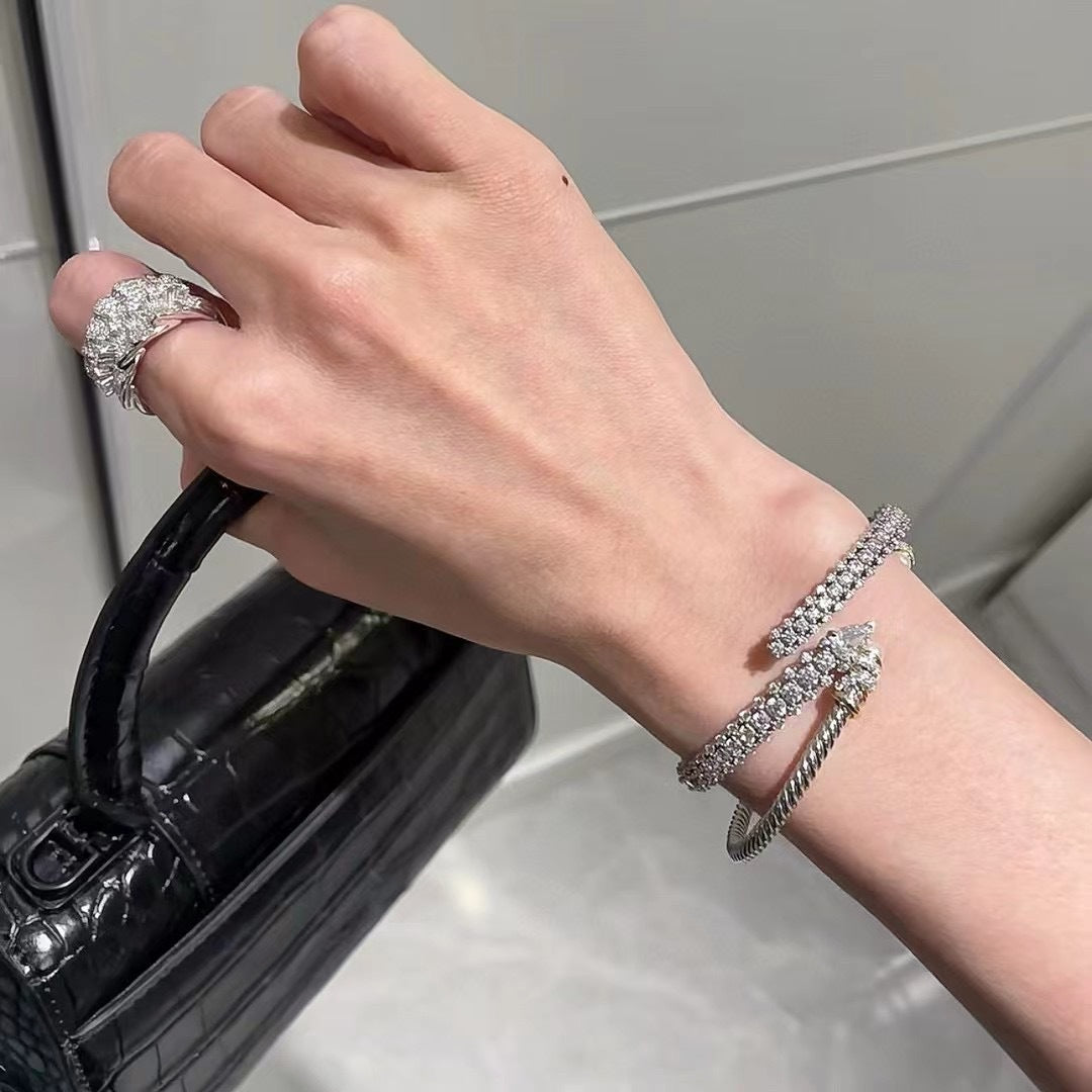 SerpentNoir™ Solid Silver Full Pavé Snakehead Cuff Bracelet