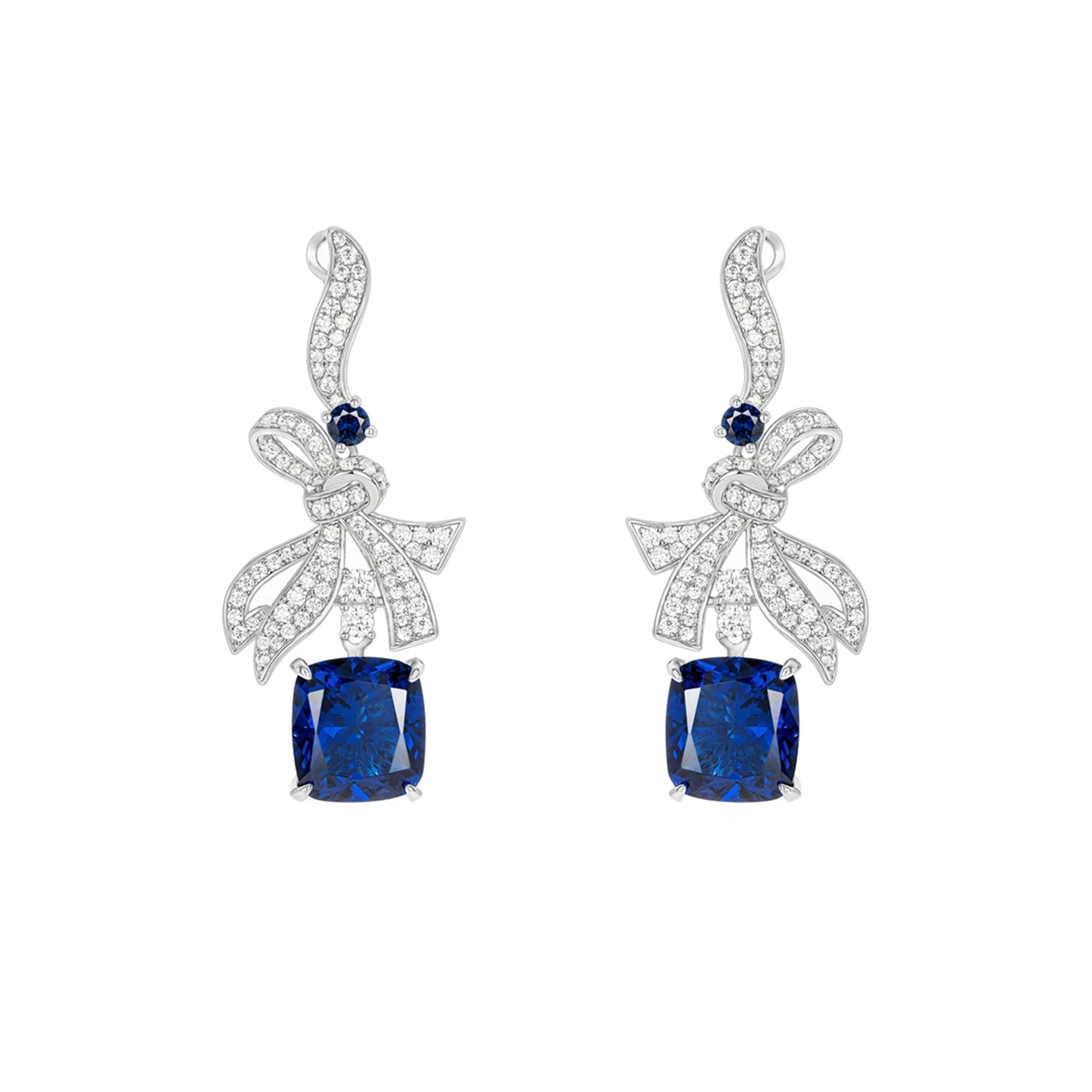RoyalBow™ 925 Gold-Plated Sapphire Cushion Drop Earrings