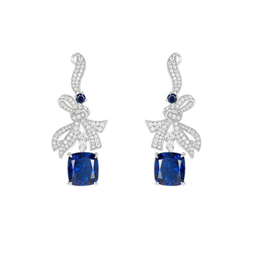 RoyalBow™ 925 Gold-Plated Sapphire Cushion Drop Earrings