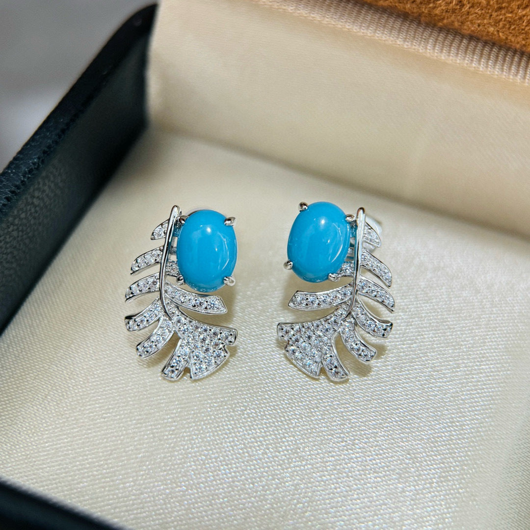 Azure Feather Studs – S925 Silver with Turquoise & Pavé Zircon
