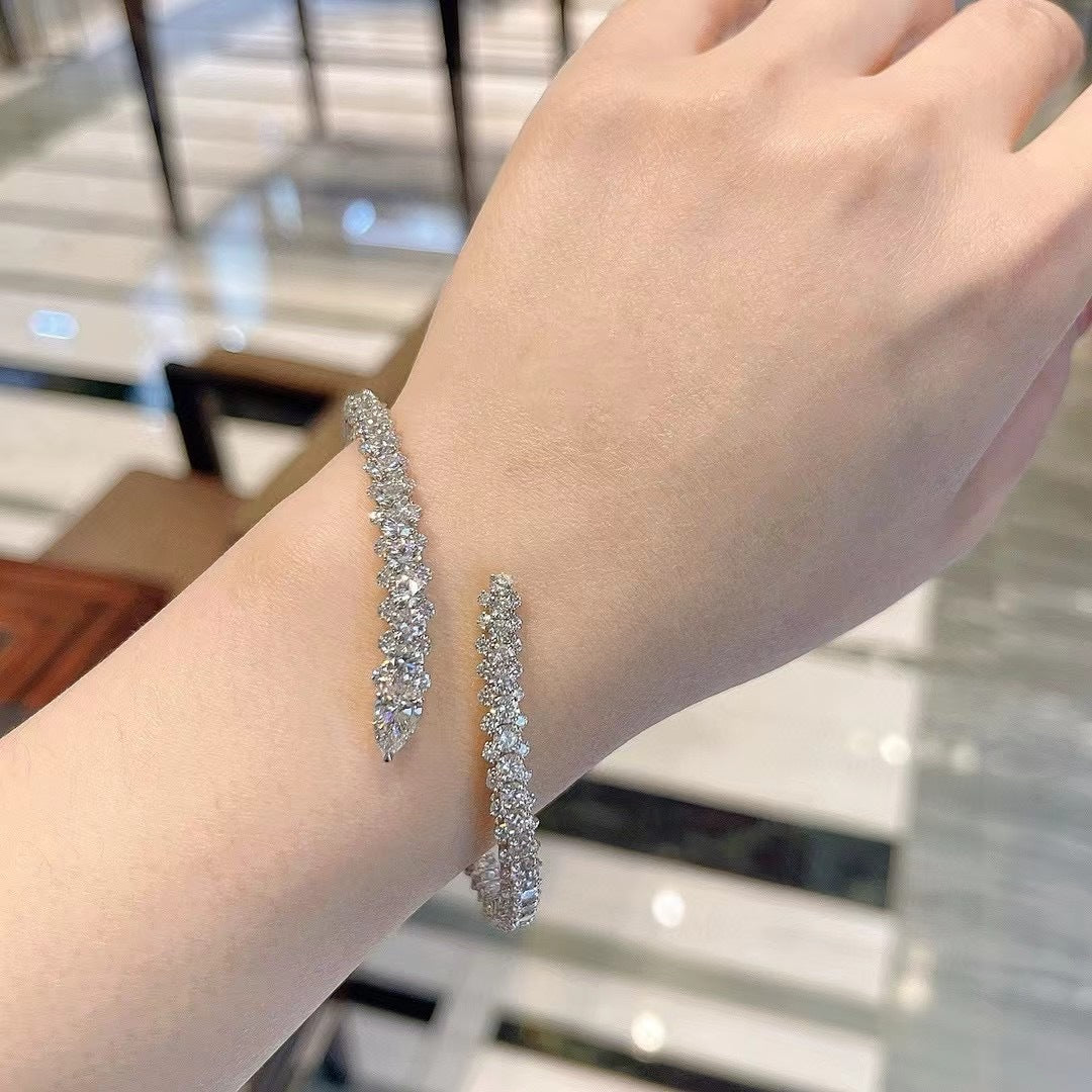 SerpentNoir™ Solid Silver Full Pavé Snakehead Cuff Bracelet