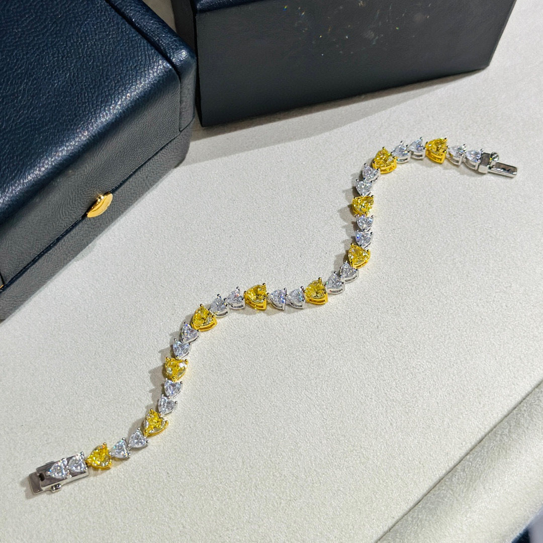 CœurDoré™ S925 Silver Yellow Diamond Heart Bracelet