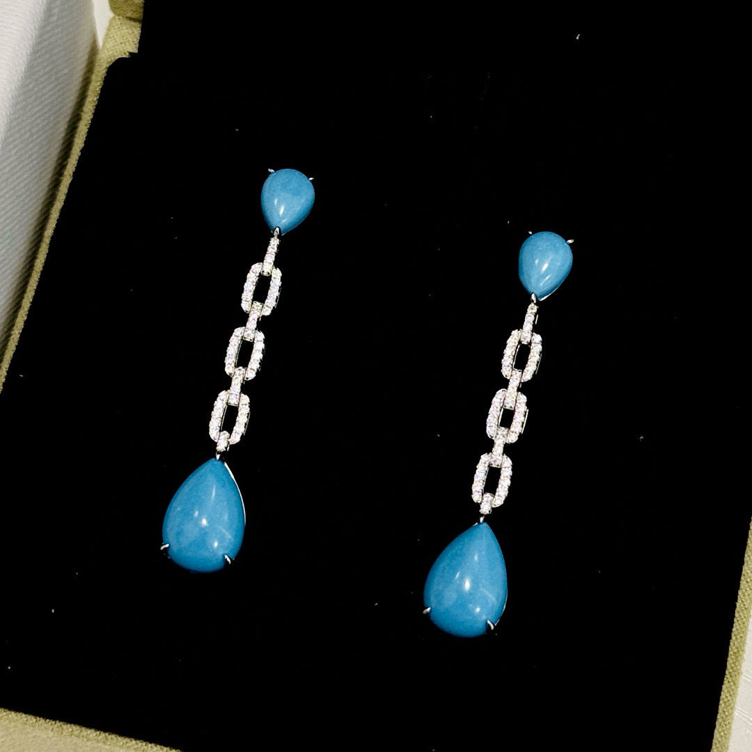 Azure Drip Earrings – S925 Silver with Turquoise & Zircon Tassels