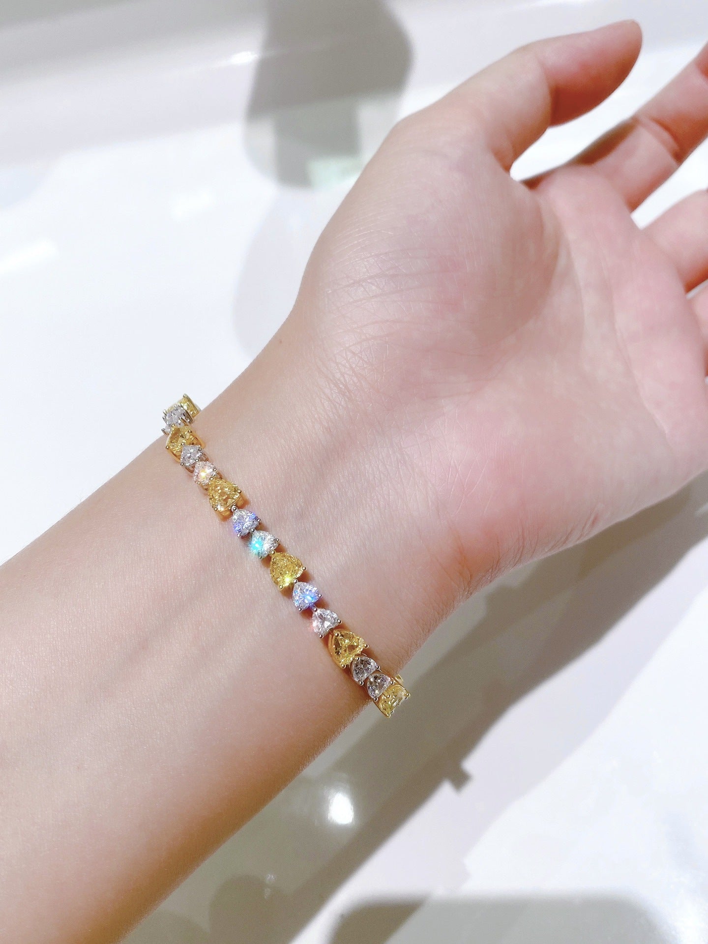 CœurDoré™ S925 Silver Yellow Diamond Heart Bracelet