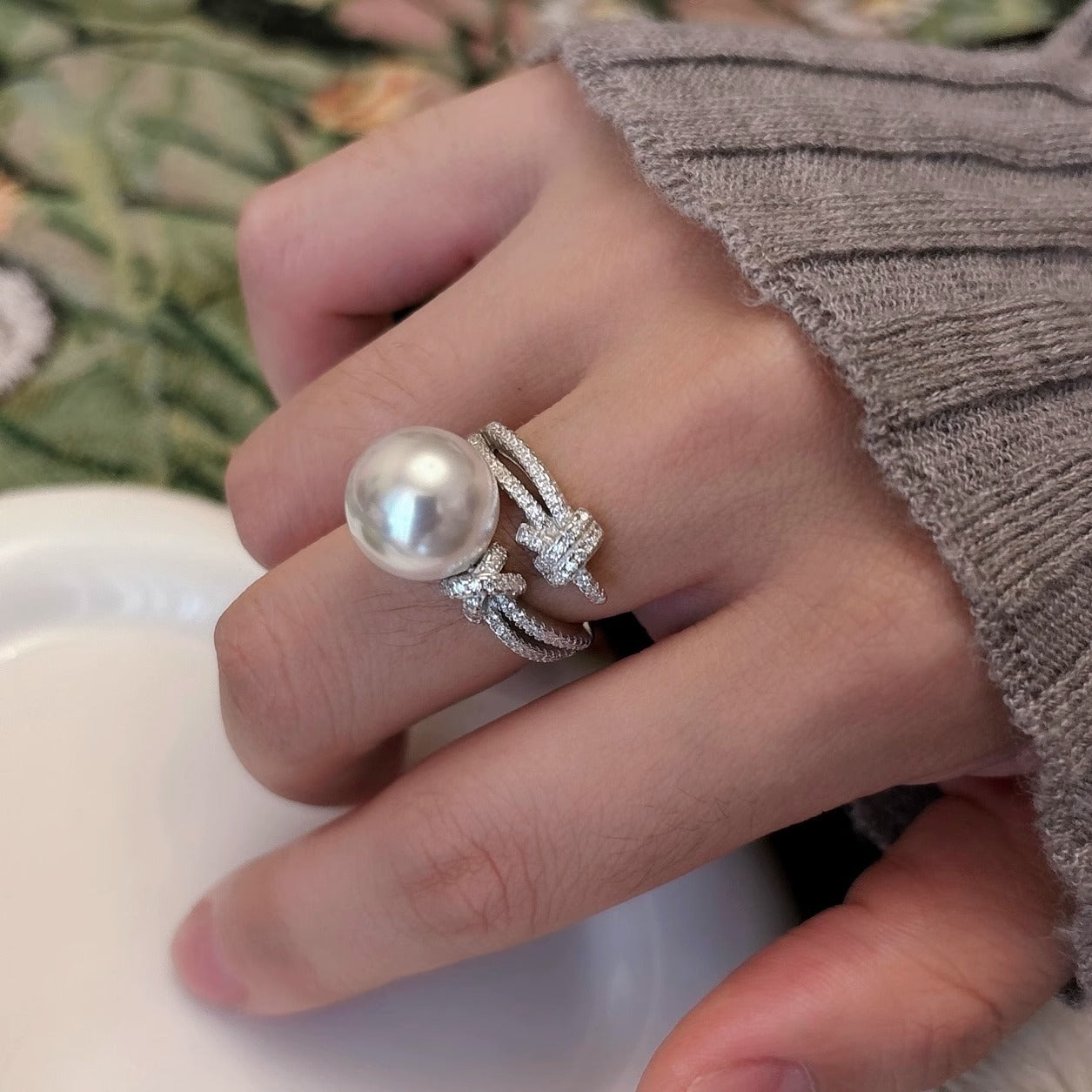 S925 Pearl Knot Ring
