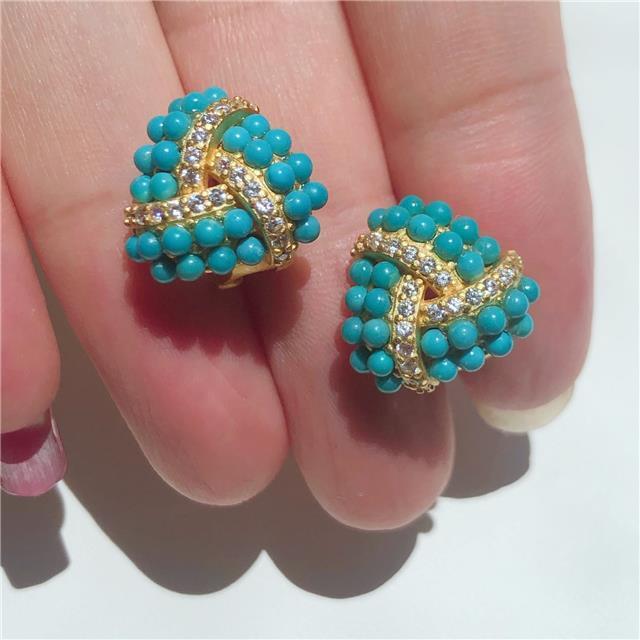 S925 Silver Turquoise Wave-Edge Stud Earrings