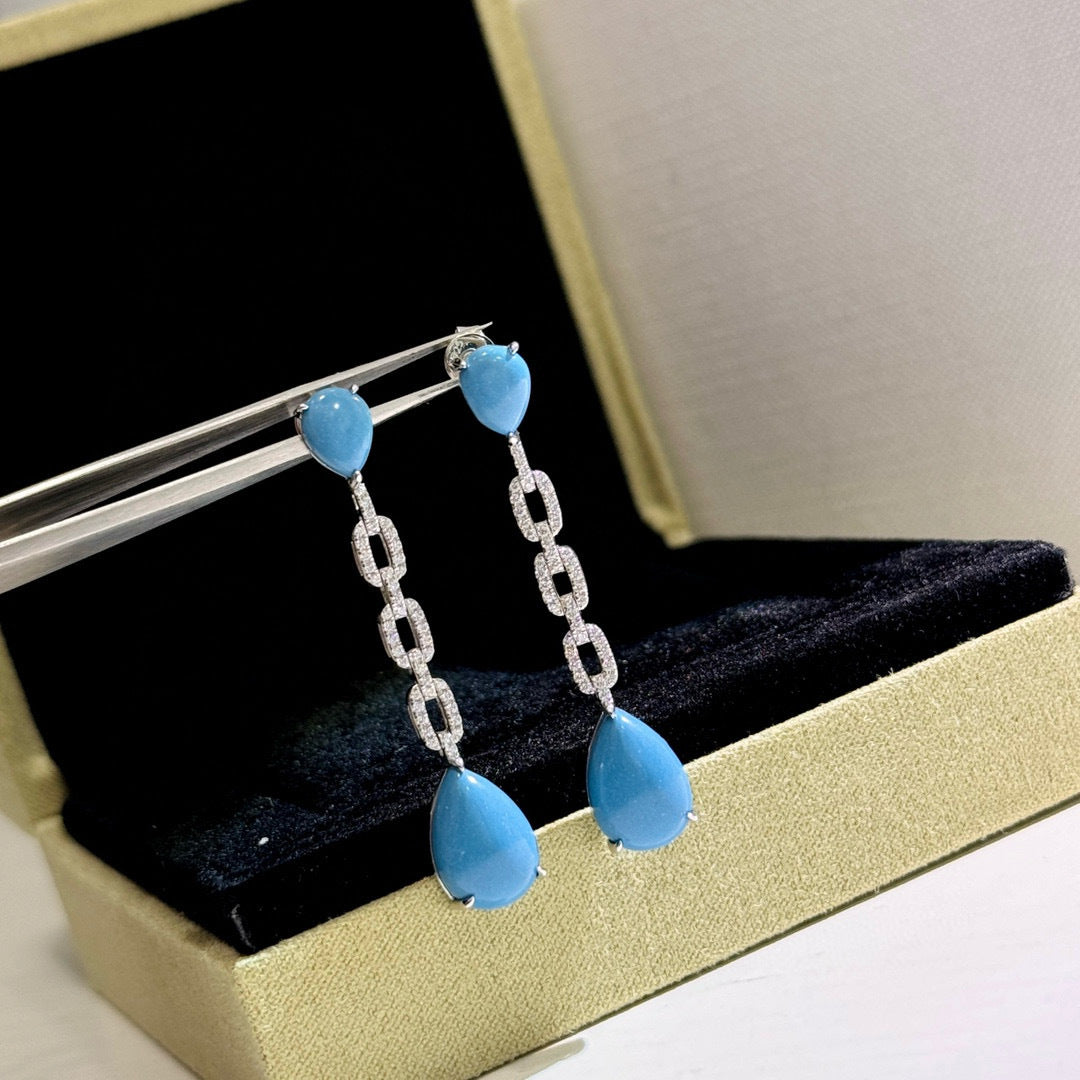 Azure Drip Earrings – S925 Silver with Turquoise & Zircon Tassels