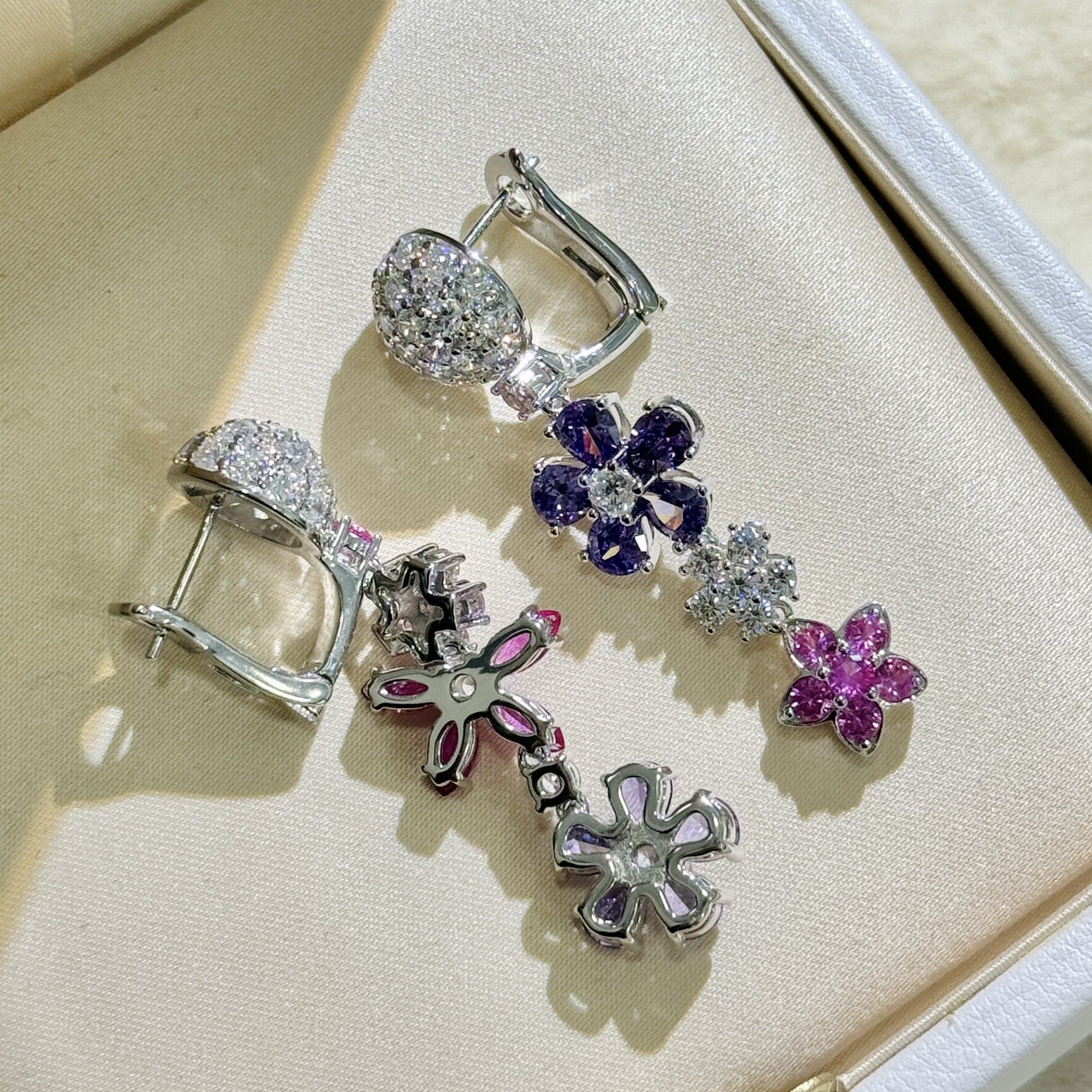 RêveRose™ S925 Silver Pink & Purple Diamond Blossom Studs
