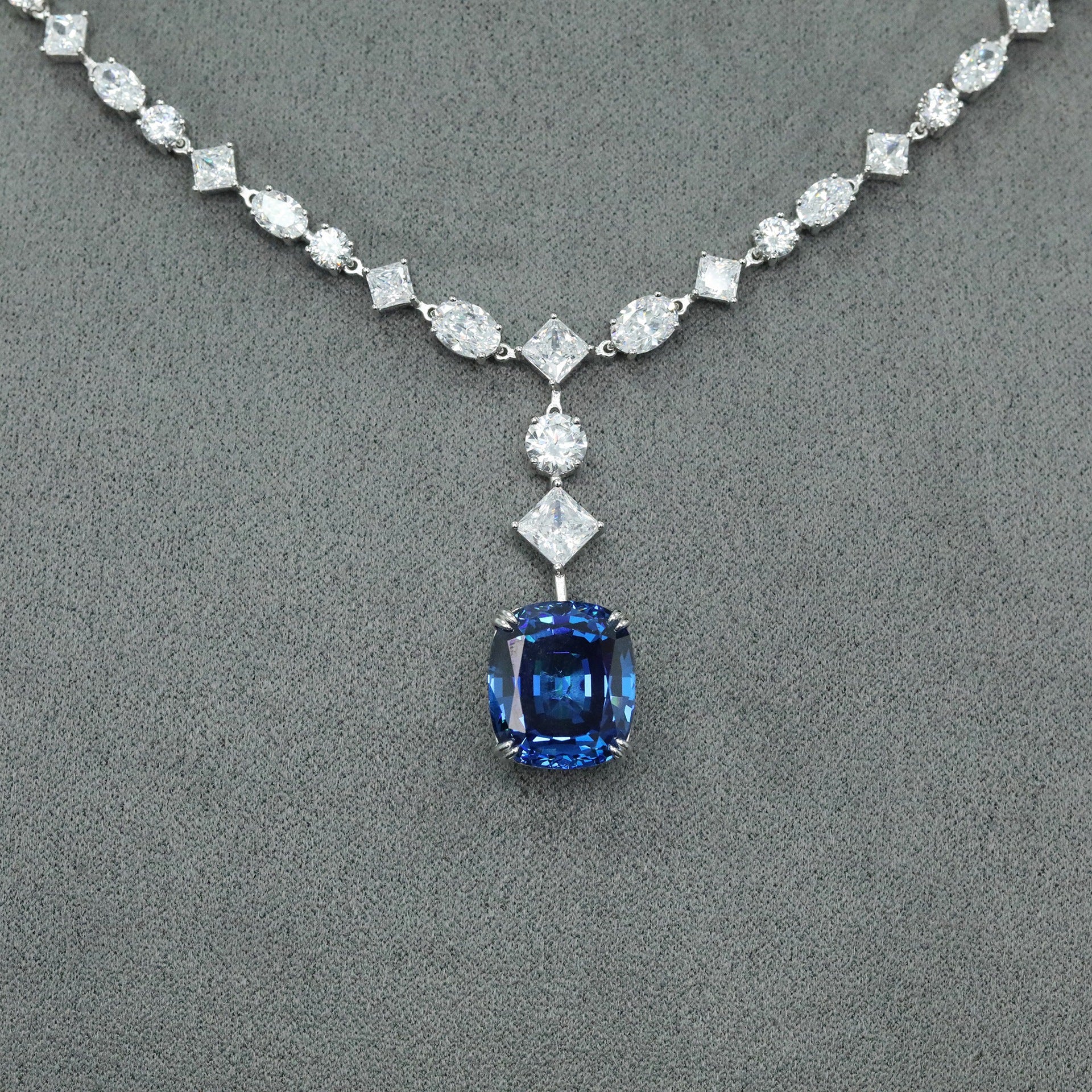 BleuMajesté™ 925 Gold-Plated Royal Blue Cushion Necklace