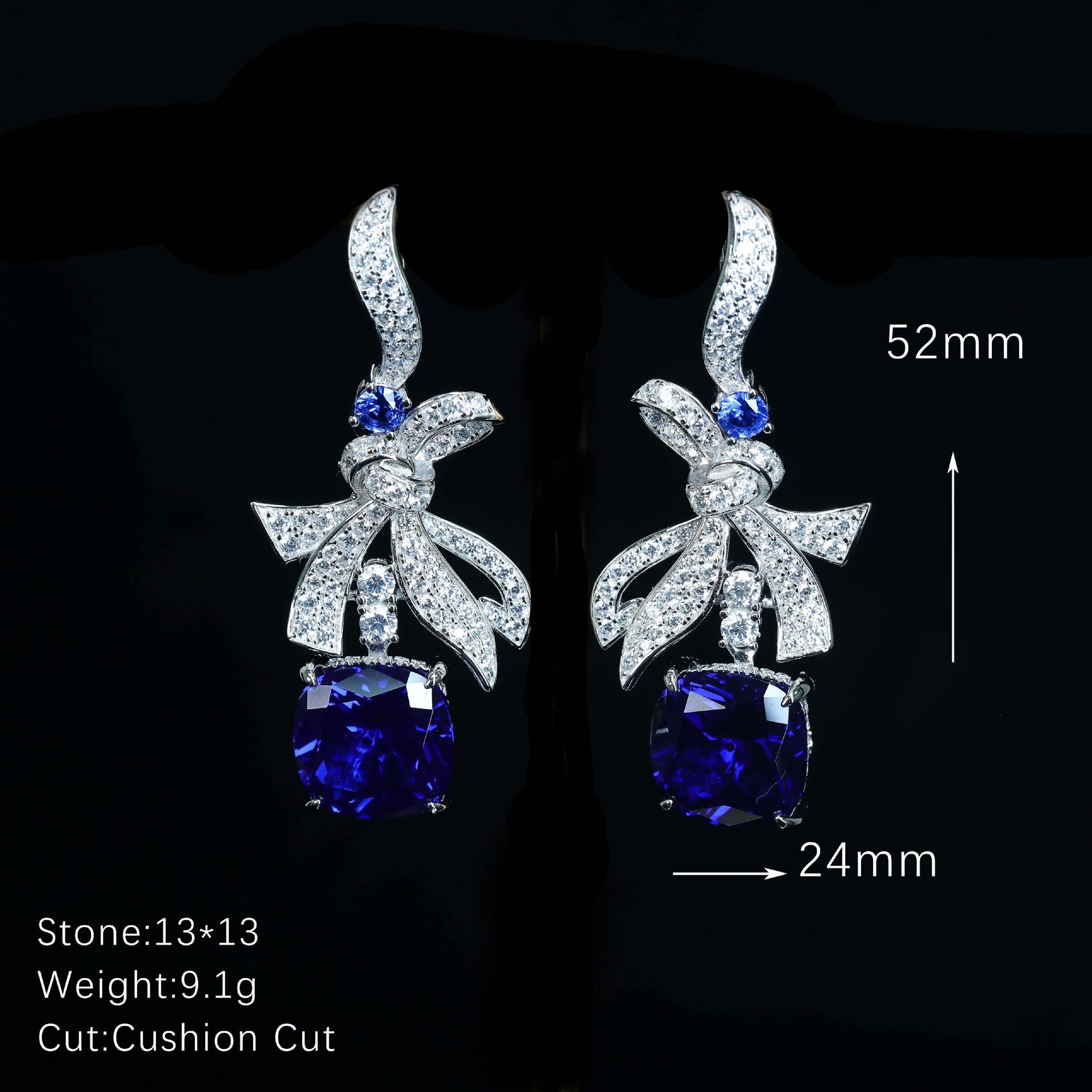 RoyalBow™ 925 Gold-Plated Sapphire Cushion Drop Earrings