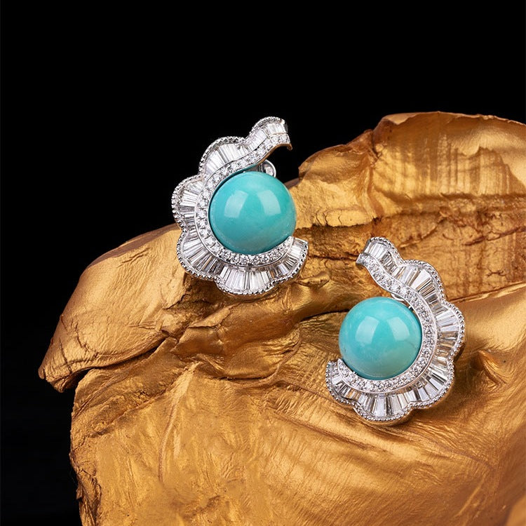 S925 Silver French Turquoise Wave-Cut Stud Earrings