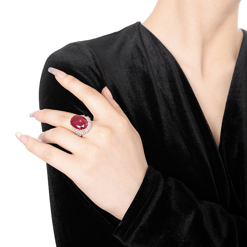 Royal Ruby Ring – S925 Silver with 13×18mm Pigeon Blood Red Zircon