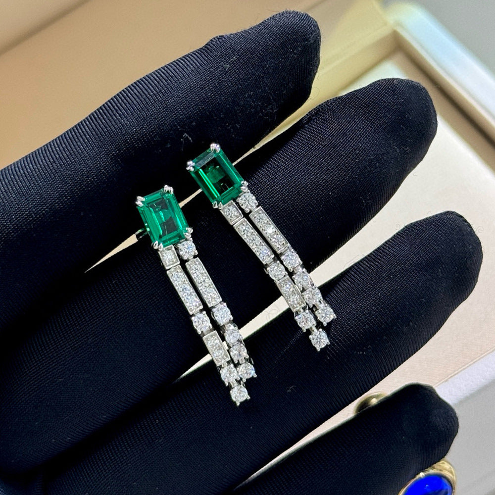 Emerald Cascade Earrings – 925 Silver Elegance