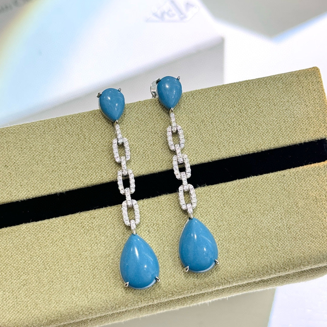 Azure Drip Earrings – S925 Silver with Turquoise & Zircon Tassels
