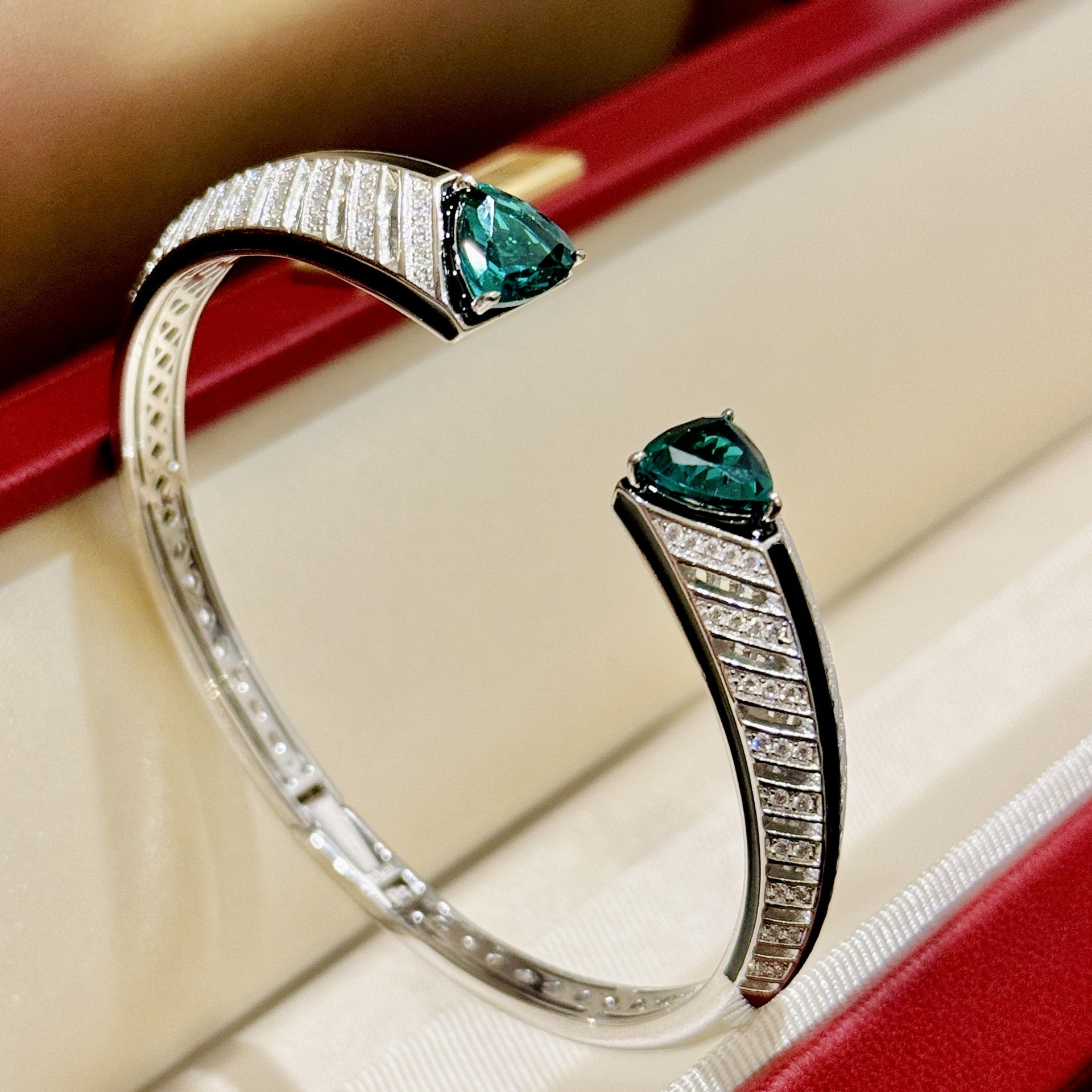 EmeraldNoir™ S925 Zebra-Pattern Open Cuff Bracelet
