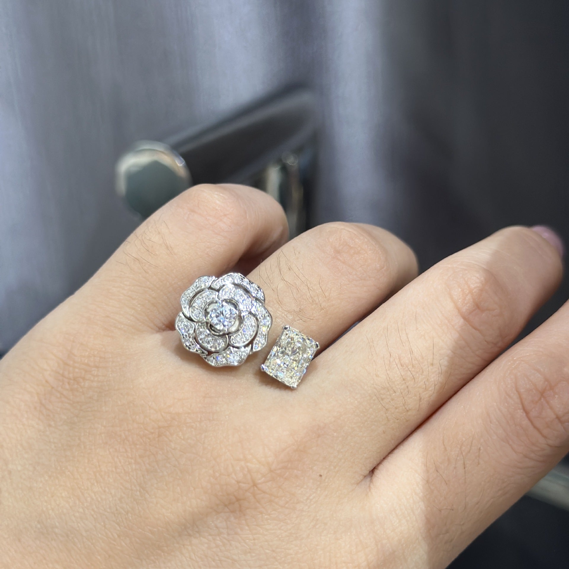 Camellia Ring – S925 Silver Open Band with Simulated Diamond
