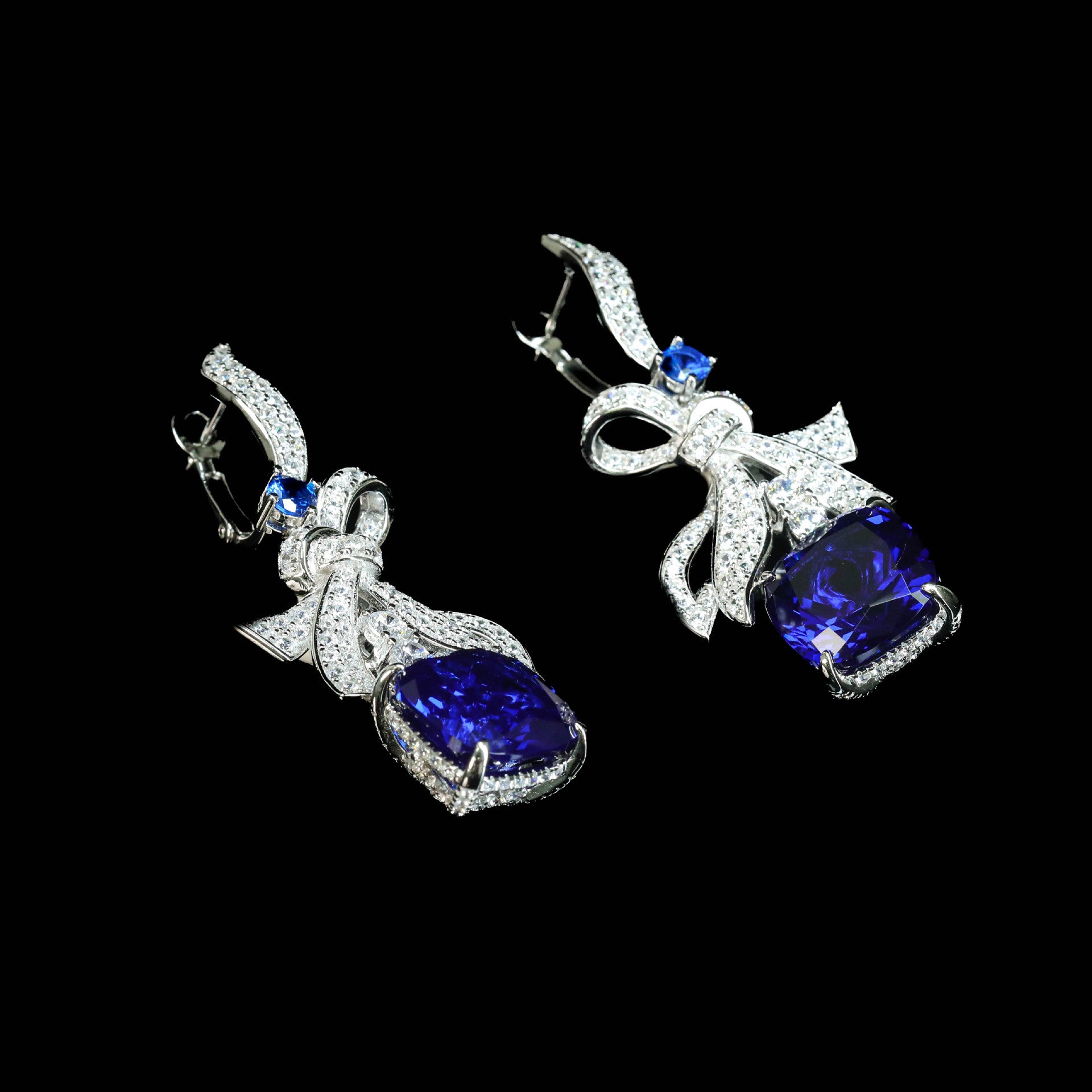 RoyalBow™ 925 Gold-Plated Sapphire Cushion Drop Earrings
