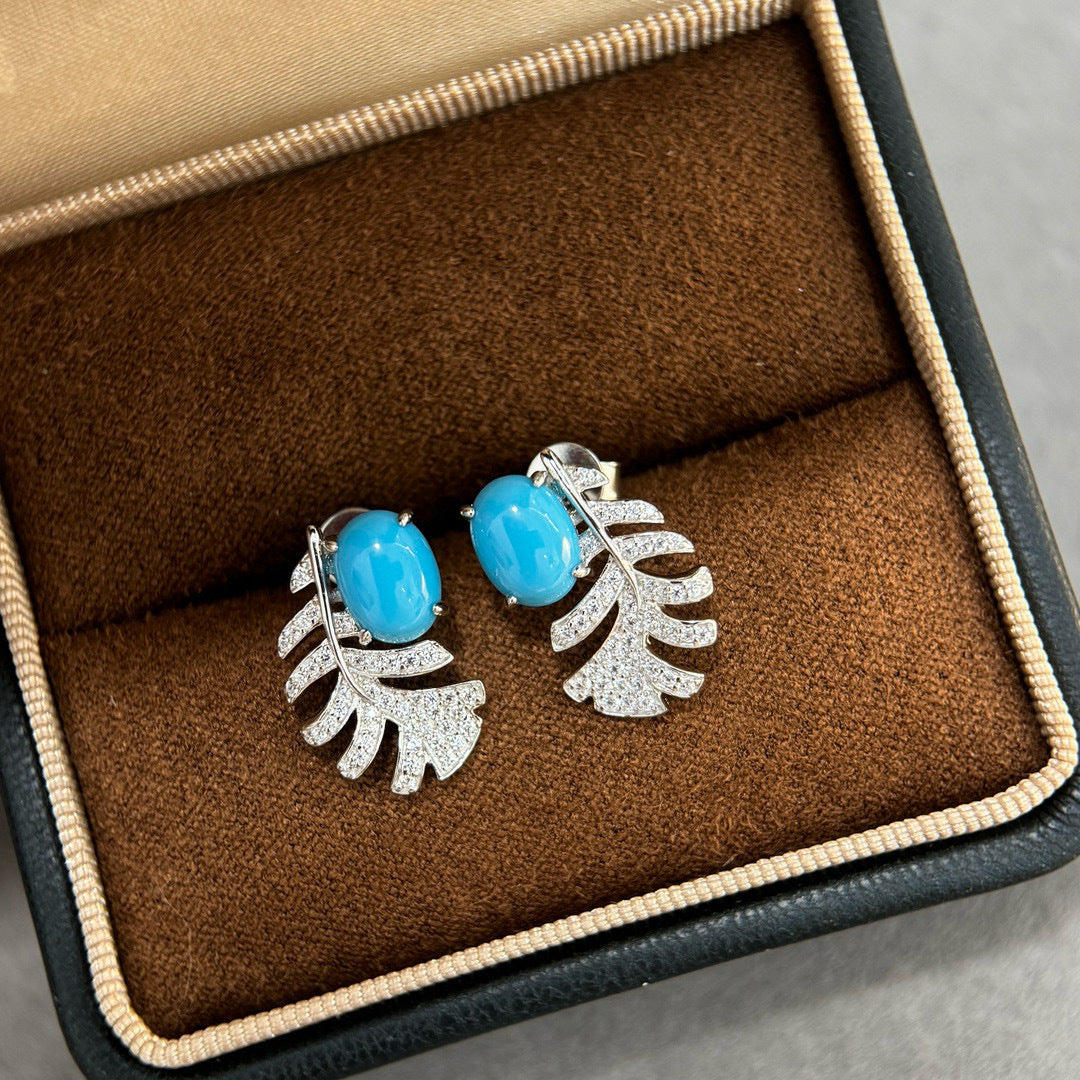 Azure Feather Studs – S925 Silver with Turquoise & Pavé Zircon