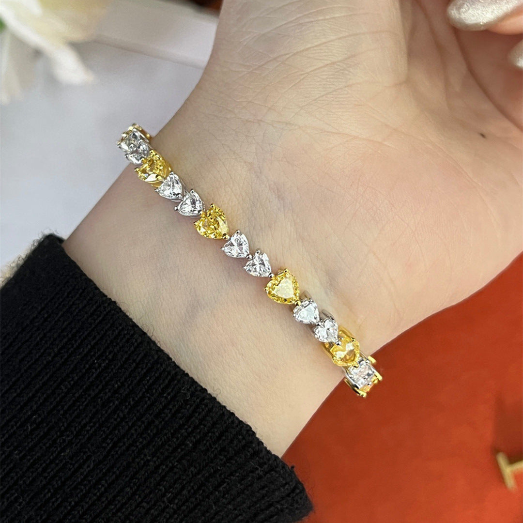 CœurDoré™ S925 Silver Yellow Diamond Heart Bracelet