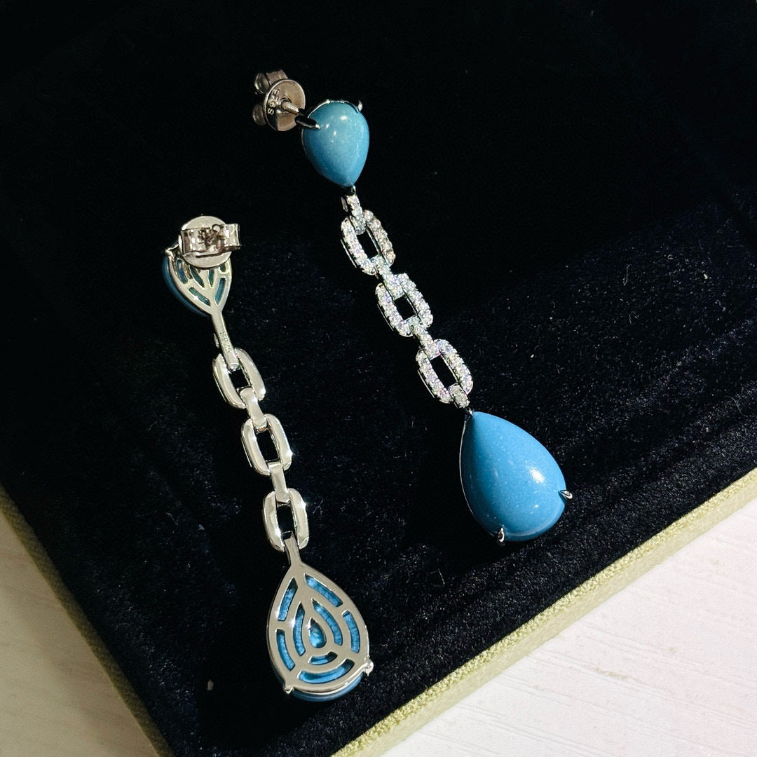 Azure Drip Earrings – S925 Silver with Turquoise & Zircon Tassels