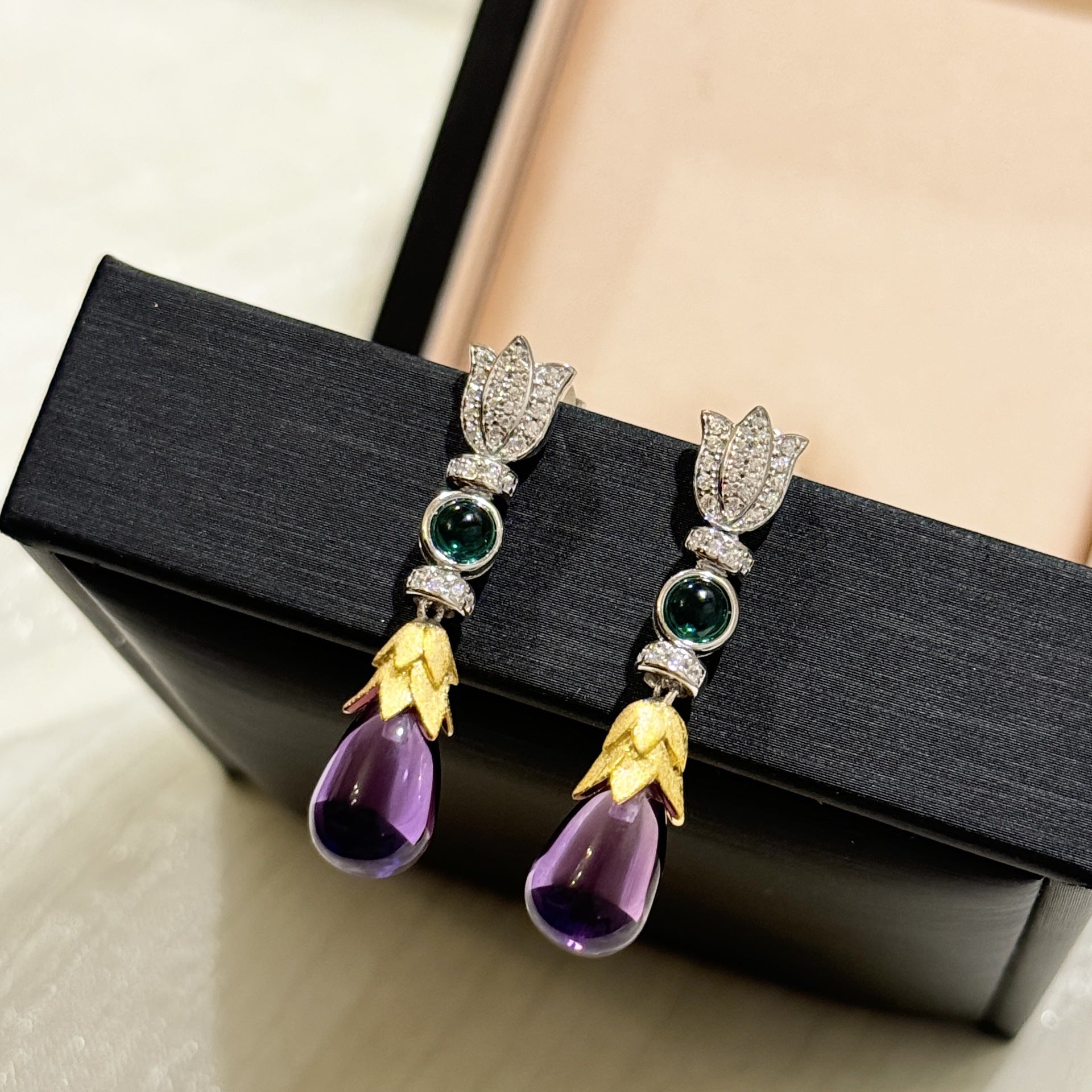 ZiyunLotus™ S925 Silver Crystal Lotus Stud Earrings