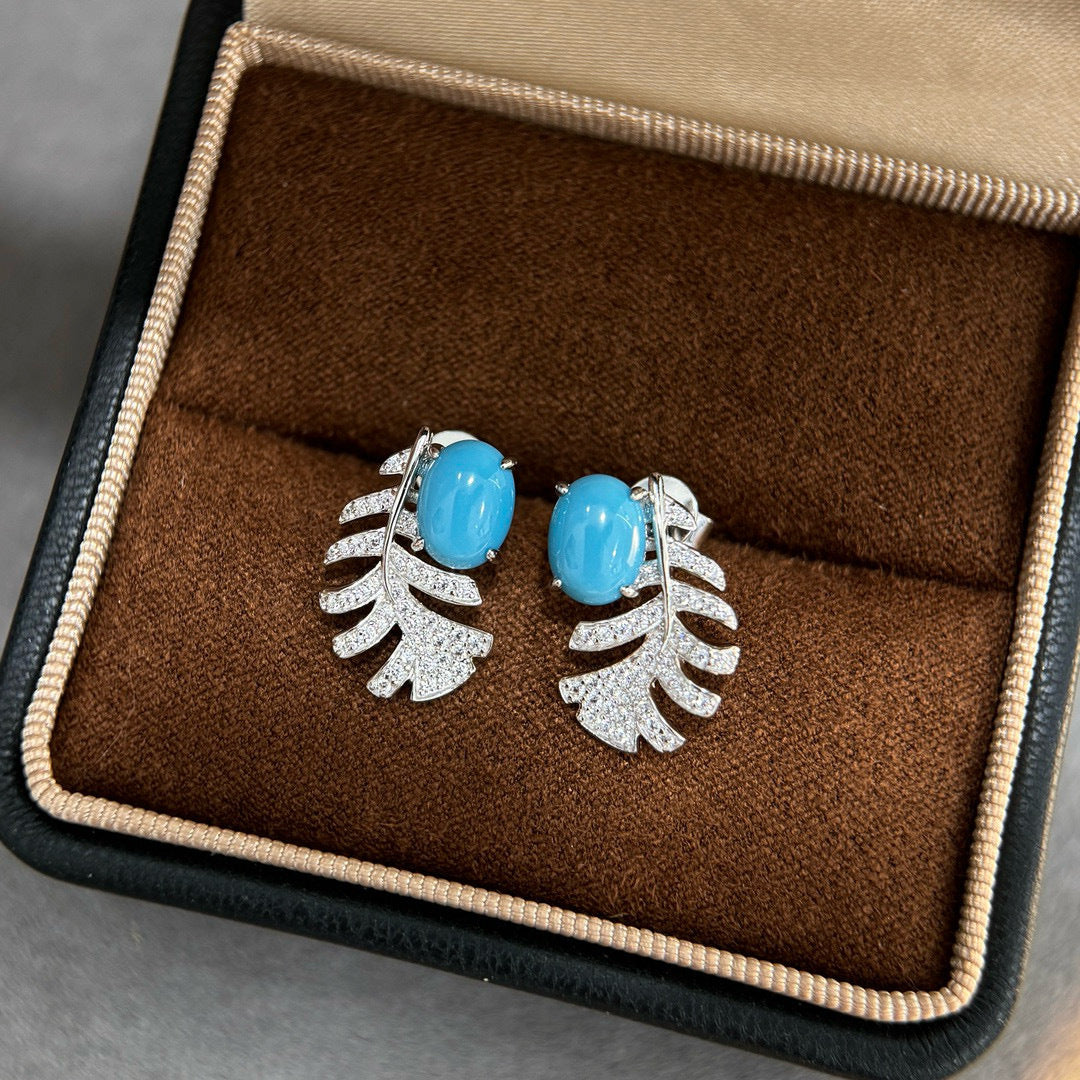 Azure Feather Studs – S925 Silver with Turquoise & Pavé Zircon