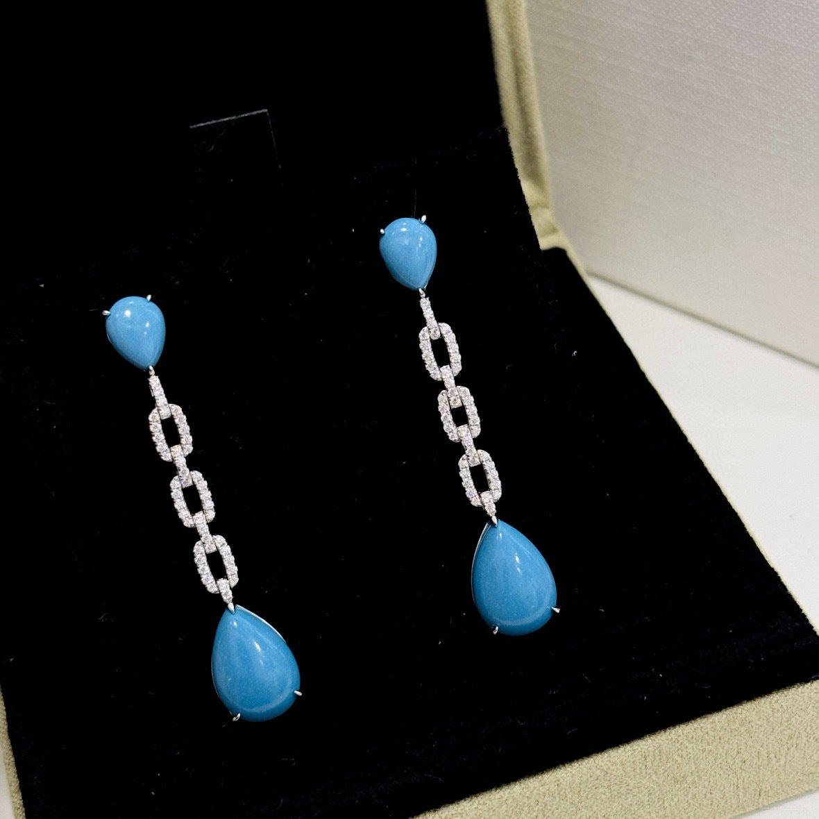 Azure Drip Earrings – S925 Silver with Turquoise & Zircon Tassels