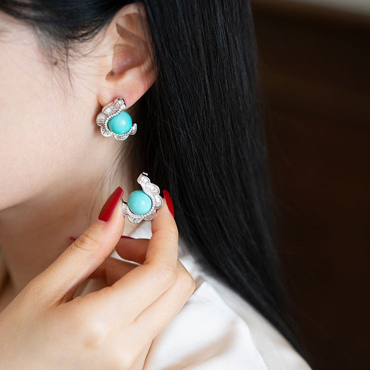 S925 Silver French Turquoise Wave-Cut Stud Earrings