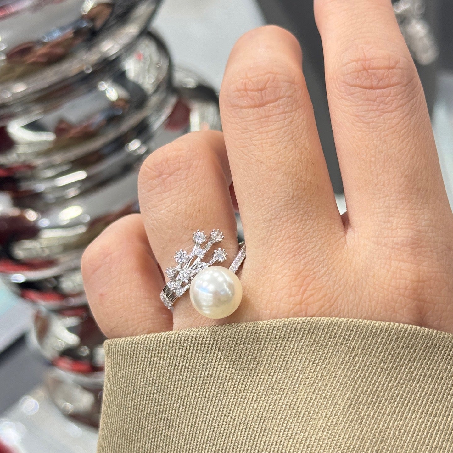 S925 Silver Starry Pearl Ring