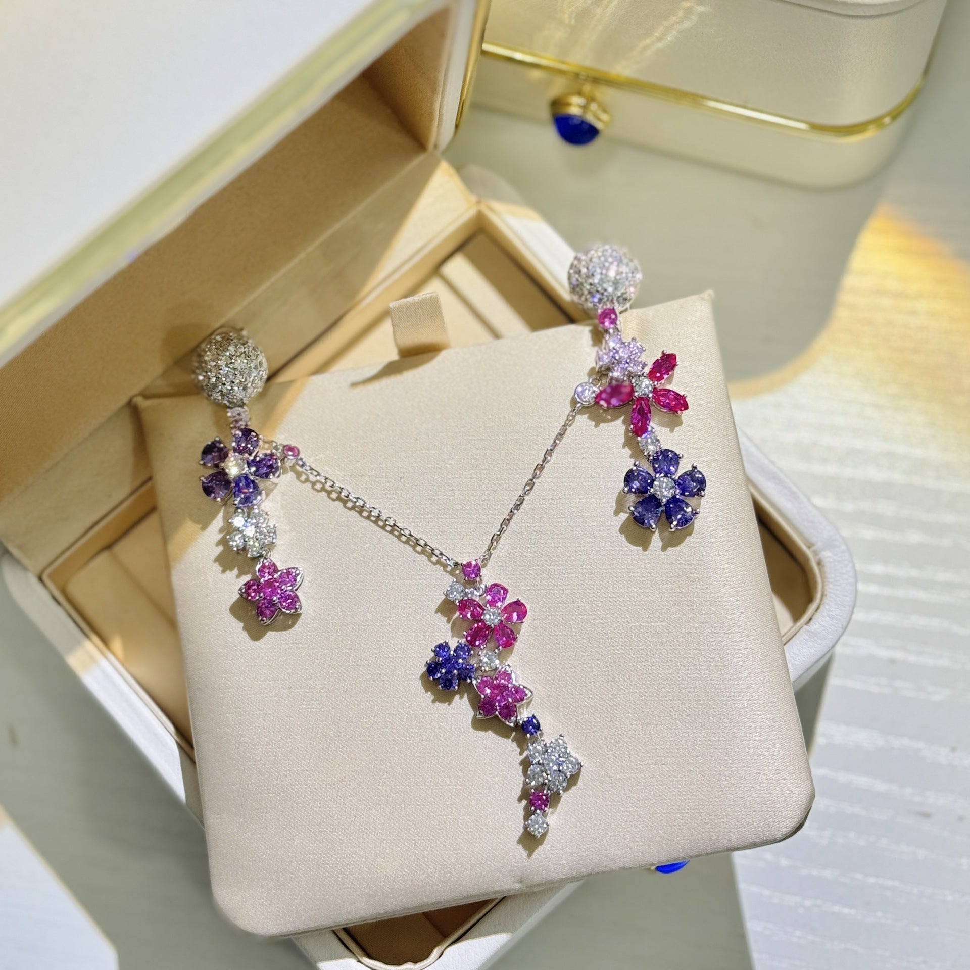 RêveRose™ S925 Silver Pink & Purple Diamond Blossom Studs