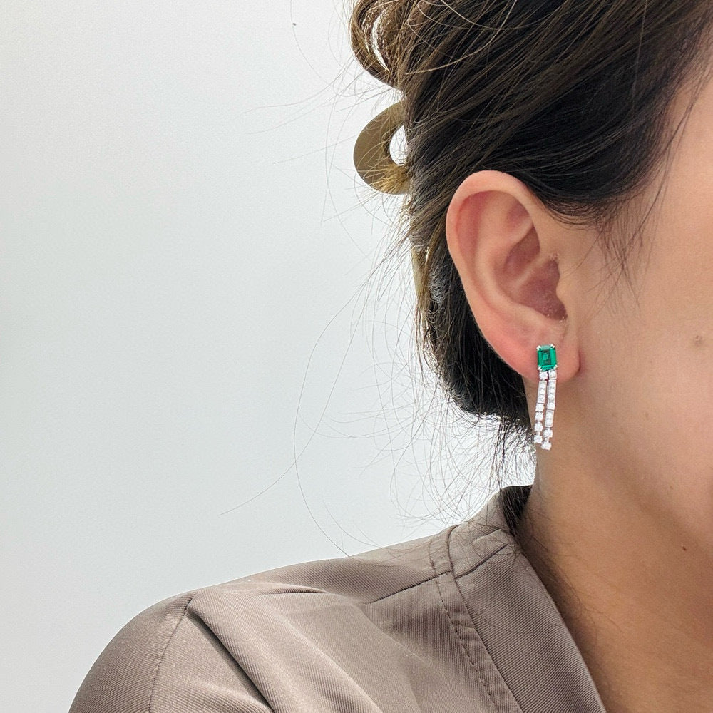 Emerald Cascade Earrings – 925 Silver Elegance