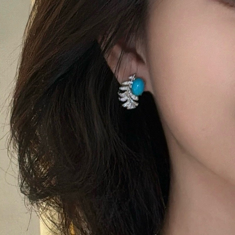 Azure Feather Studs – S925 Silver with Turquoise & Pavé Zircon
