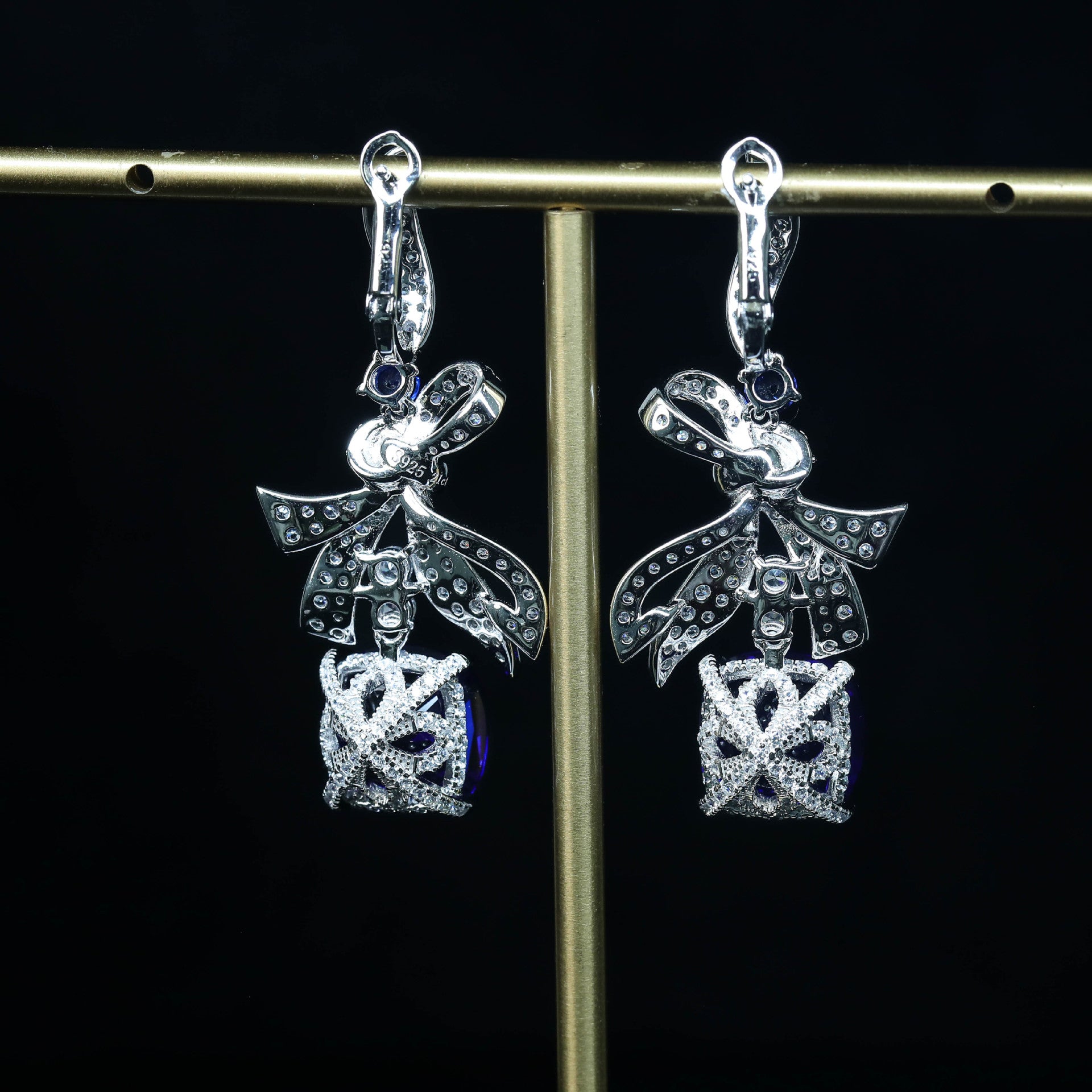 RoyalBow™ 925 Gold-Plated Sapphire Cushion Drop Earrings