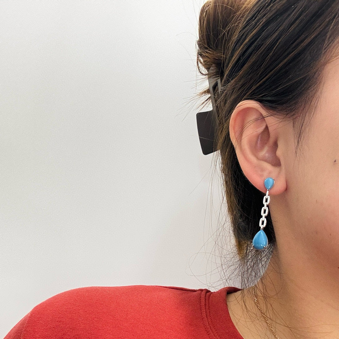 Azure Drip Earrings – S925 Silver with Turquoise & Zircon Tassels