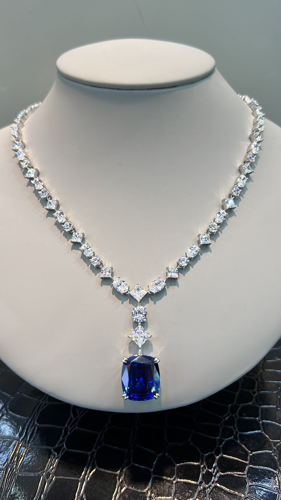 BleuMajesté™ 925 Gold-Plated Royal Blue Cushion Necklace