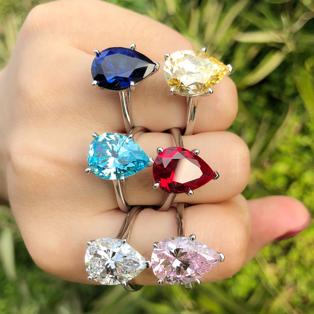 Royal Teardrop Ring – 4.5ct High-Carbon Zircon in 925 Silver
