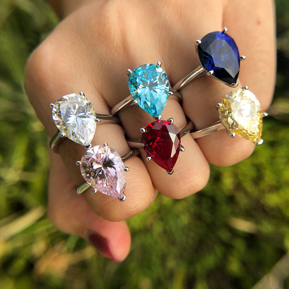 Royal Teardrop Ring – 4.5ct High-Carbon Zircon in 925 Silver