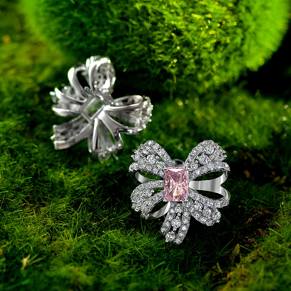 S925 Emerald-Cut Butterfly Bow Earrings – 1ct Lab-Grown Emerald, Pavé Zircon